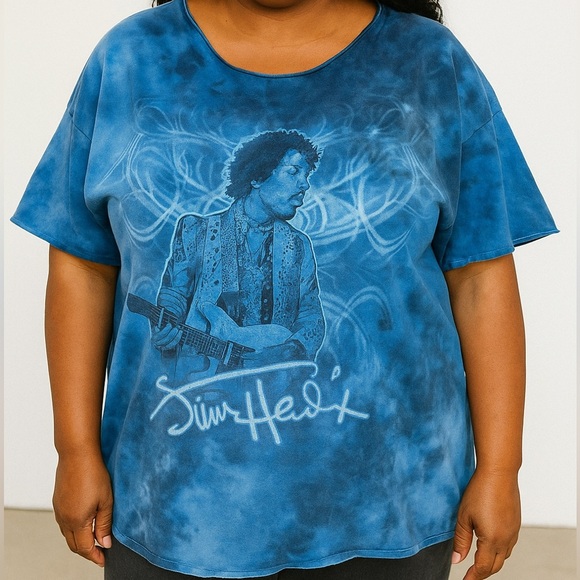 🎄 5/$25 Jimi Hendrix Blue Graphic Distressed T-Shirt - Picture 1 of 6